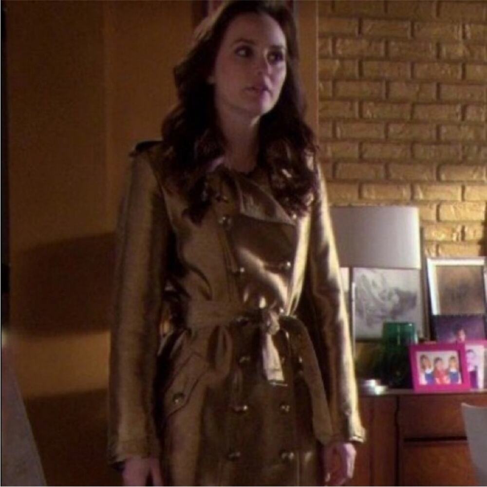 BURBERRY silk gold metallic trench coat jacket S - Picture 10 of 11